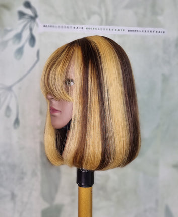 10" Bobo Fringe Wig paired with a 2 X 6 Closure